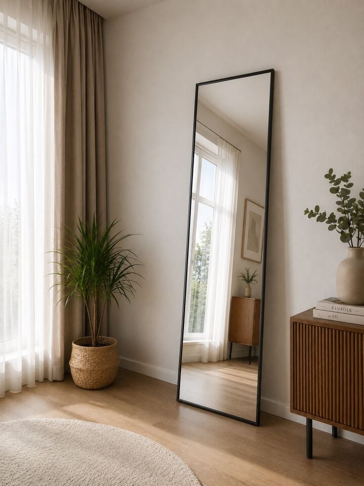 180X50 CM SİYAH DİKDÖRTGEN BOY AYNASI