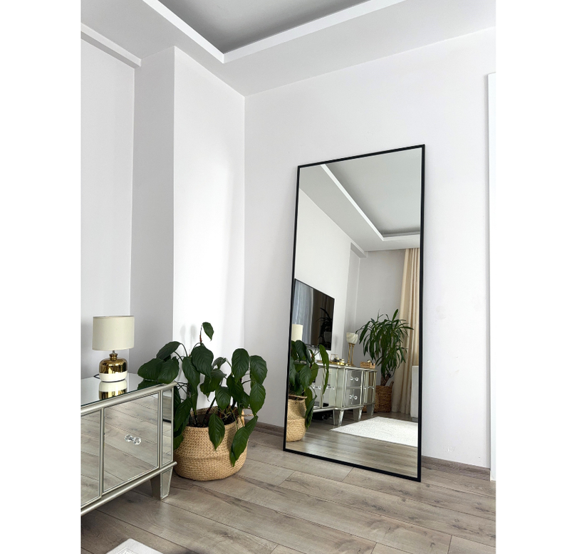 180X80 SİYAH DİKDÖRTGEN AYAKLI BOY AYNASI