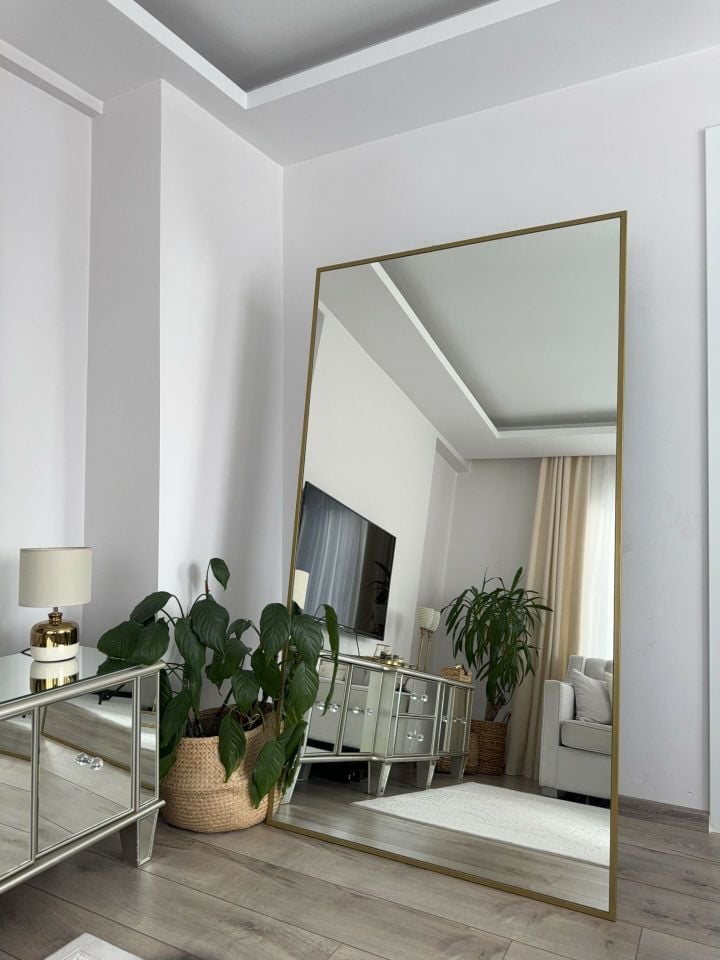 180X100 GOLD DİKDÖRTGEN AYAKLI BOY AYNASI