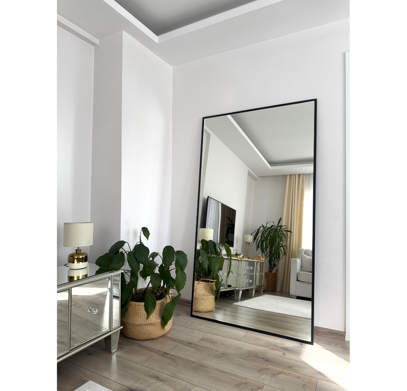 180X100 SİYAH DİKDÖRTGEN AYAKLI BOY AYNASI