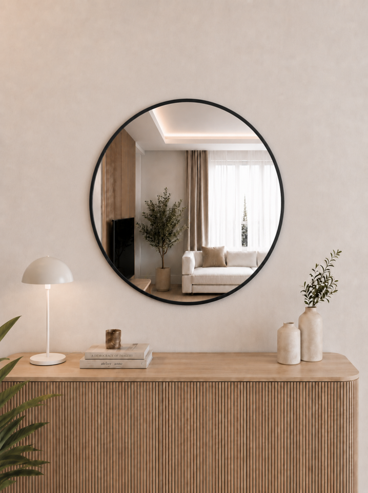 70 CM SİYAH ÇERÇEVELİ YUVARLAK AYNA