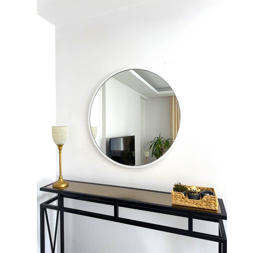 70 CM BEYAZ ÇERÇEVELİ YUVARLAK AYNA