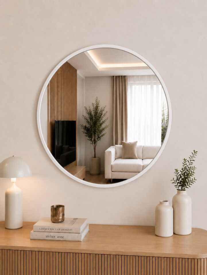 70 CM BEYAZ ÇERÇEVELİ YUVARLAK AYNA