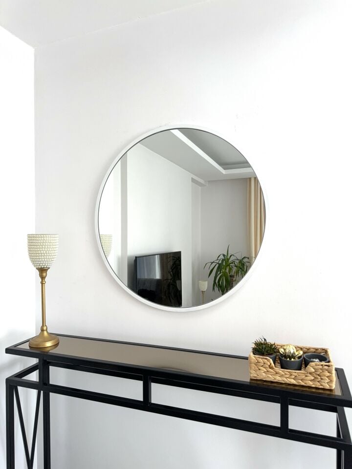 70 CM BEYAZ ÇERÇEVELİ YUVARLAK AYNA