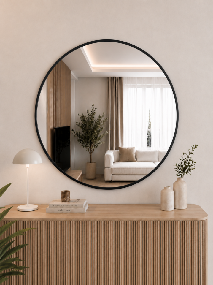 80 CM SİYAH ÇERÇEVELİ YUVARLAK AYNA