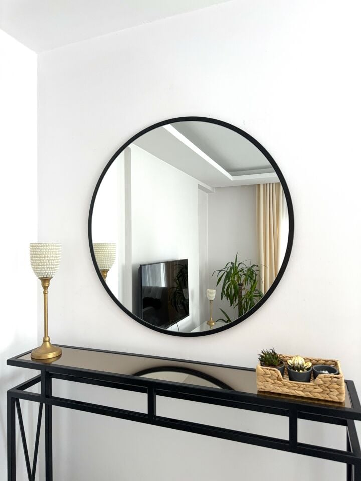 80 CM SİYAH ÇERÇEVELİ YUVARLAK AYNA
