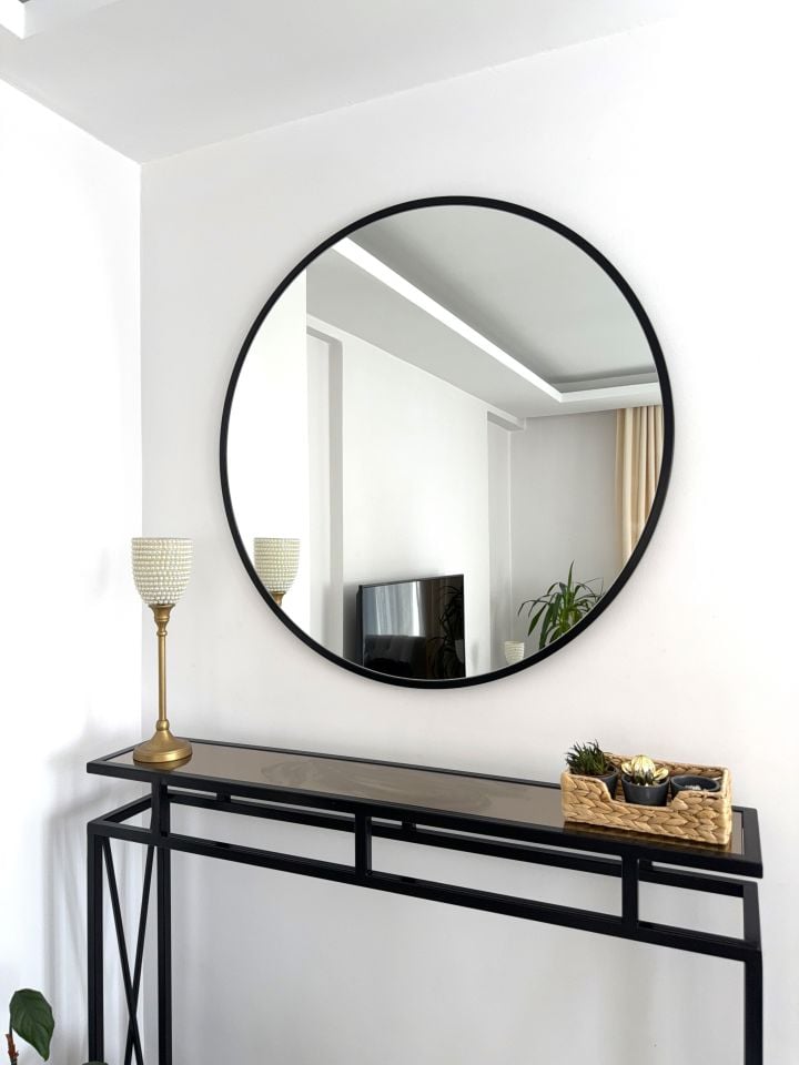 90 CM SİYAH ÇERÇEVELİ YUVARLAK AYNA