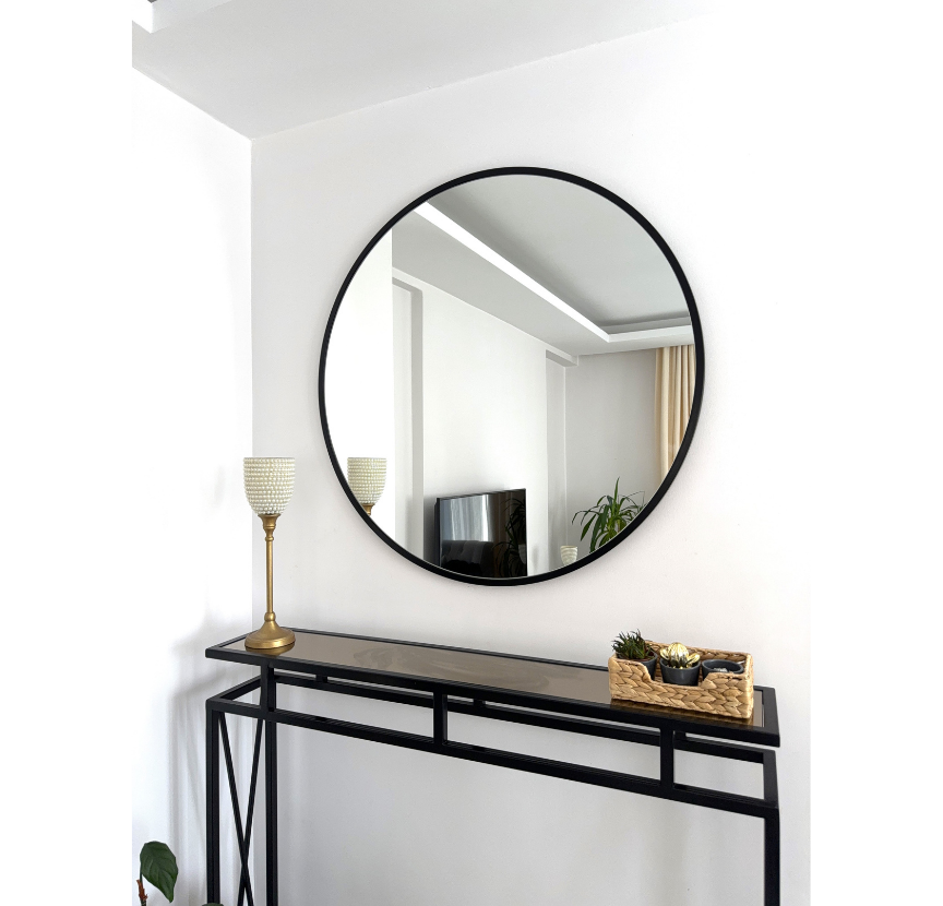 90 CM SİYAH ÇERÇEVELİ YUVARLAK AYNA
