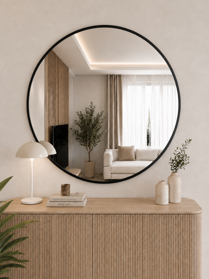 90 CM SİYAH ÇERÇEVELİ YUVARLAK AYNA