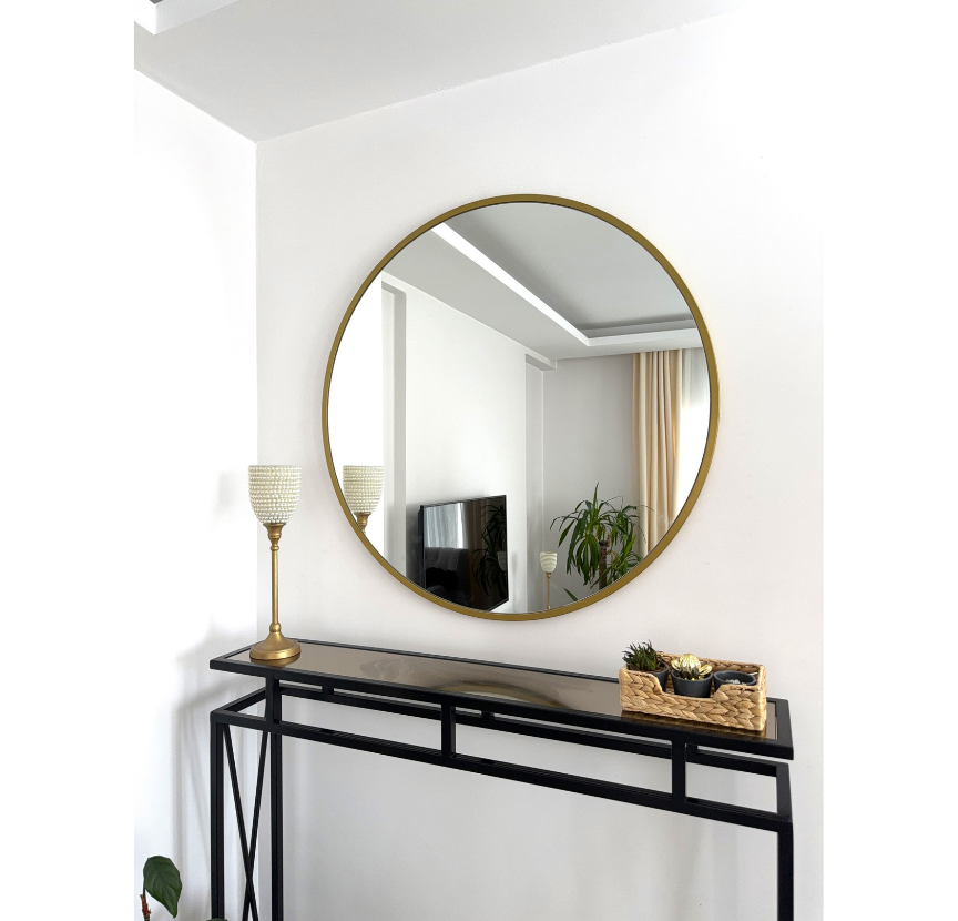 90 CM GOLD ÇERÇEVELİ YUVARLAK AYNA