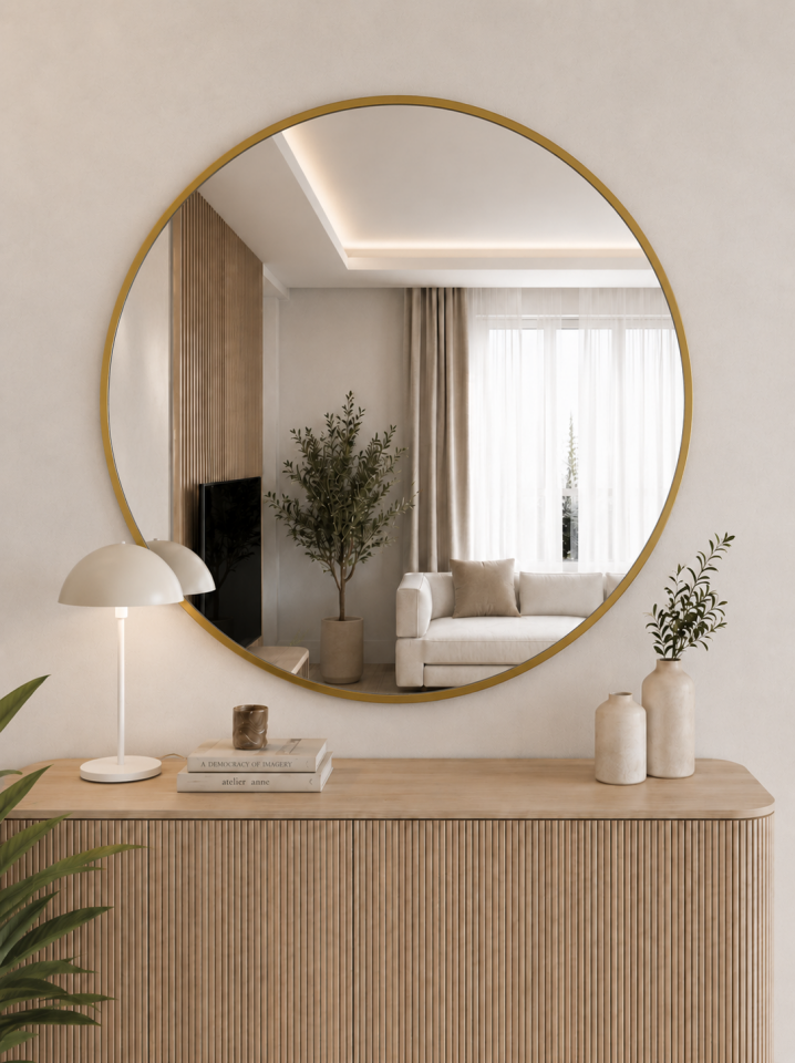90 CM GOLD ÇERÇEVELİ YUVARLAK AYNA