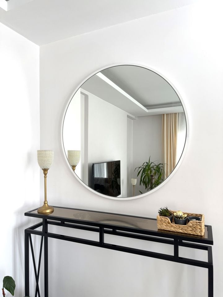 90 CM BEYAZ ÇERÇEVELİ YUVARLAK AYNA