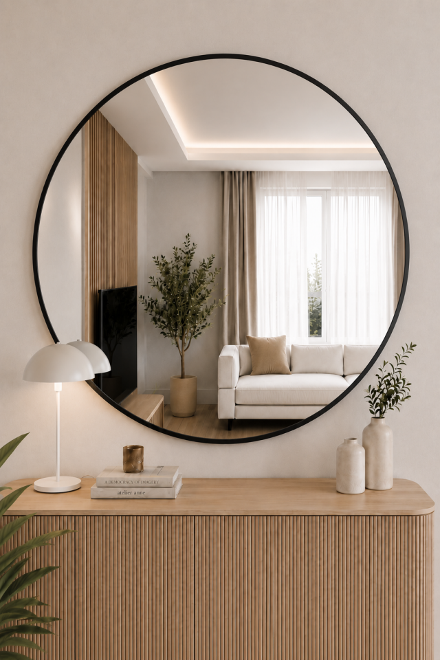 100 CM SİYAH ÇERÇEVELİ YUVARLAK AYNA