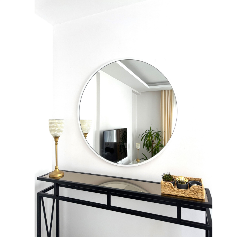 80 CM BEYAZ ÇERÇEVELİ YUVARLAK AYNA