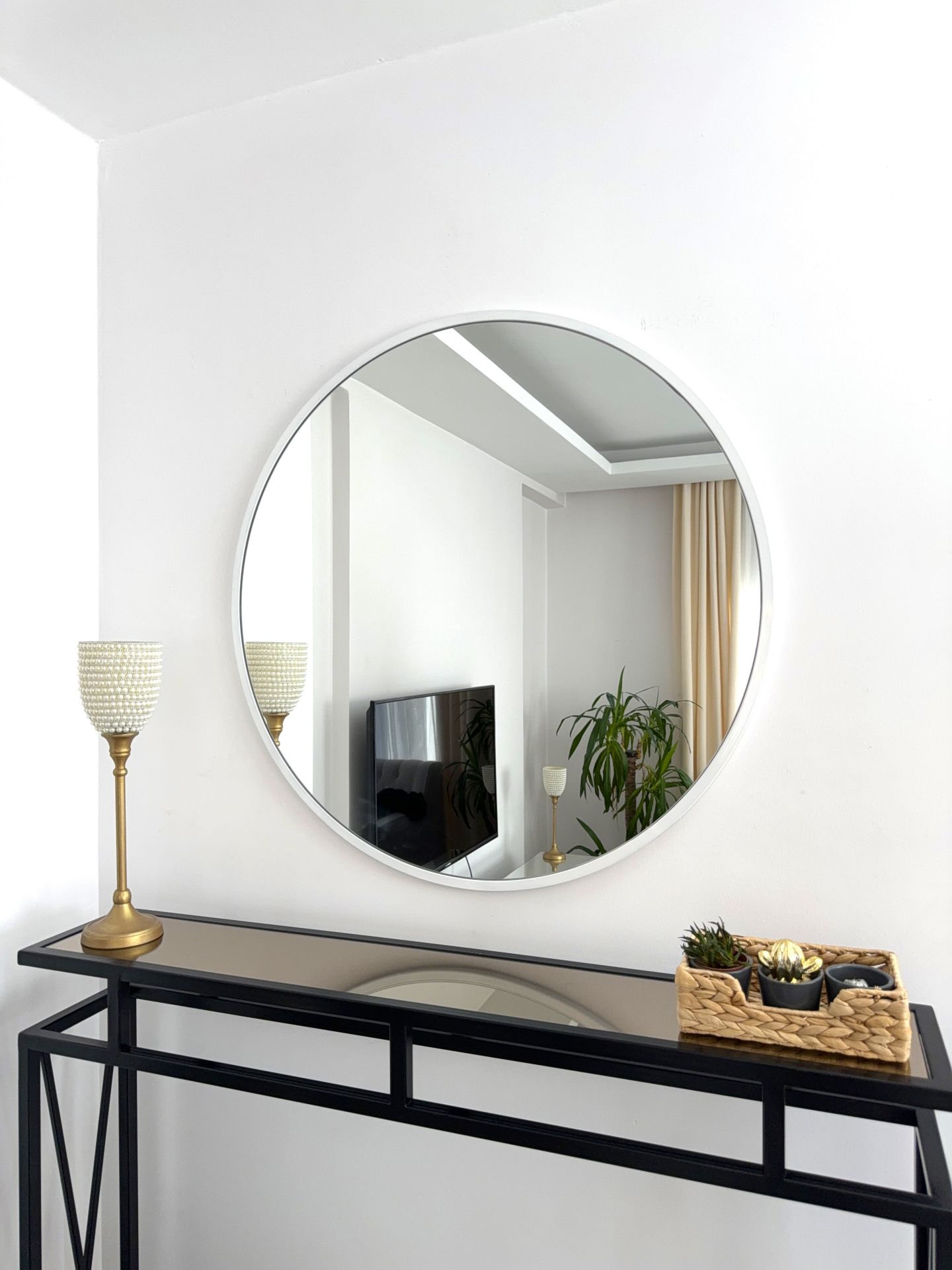 80 CM BEYAZ ÇERÇEVELİ YUVARLAK AYNA