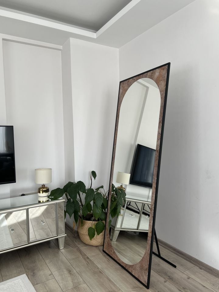 Mermer Desenli OVAL model Metal Çerçeveli 180X70 CM Boy Aynası