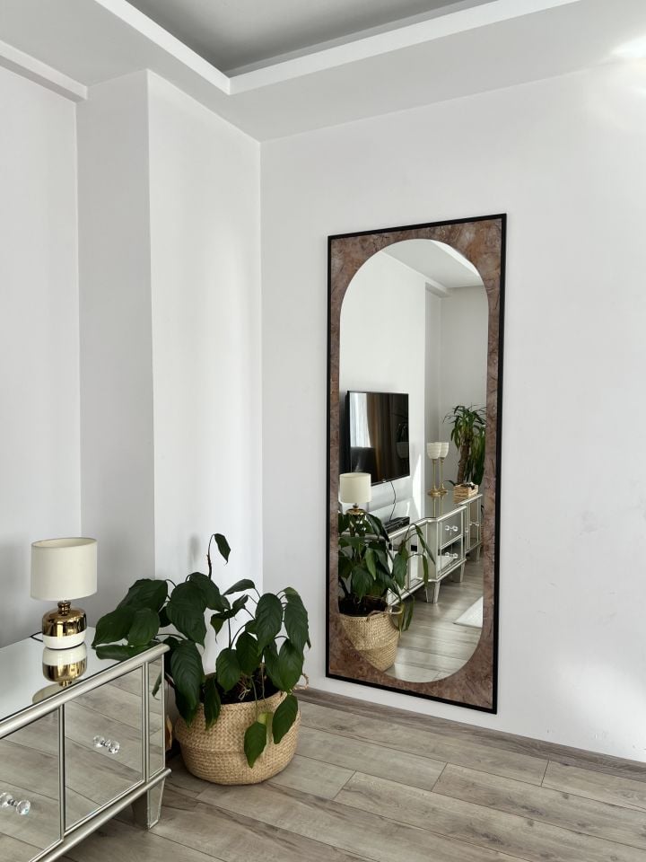 Mermer Desenli OVAL model Metal Çerçeveli 180X70 CM Boy Aynası