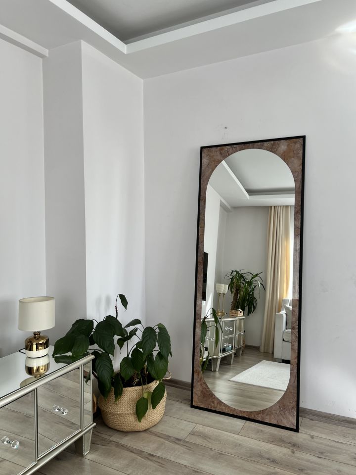 Mermer Desenli OVAL model Metal Çerçeveli 180X70 CM Boy Aynası