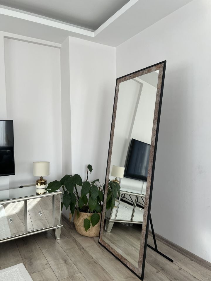 Mermer Desenli Dikdörtgen model Metal Çerçeveli 180X70 CM Boy Aynası