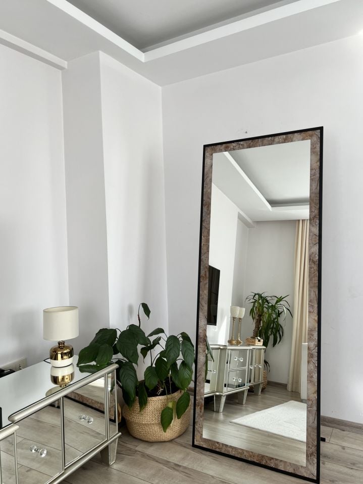 Mermer Desenli Dikdörtgen model Metal Çerçeveli 180X70 CM Boy Aynası