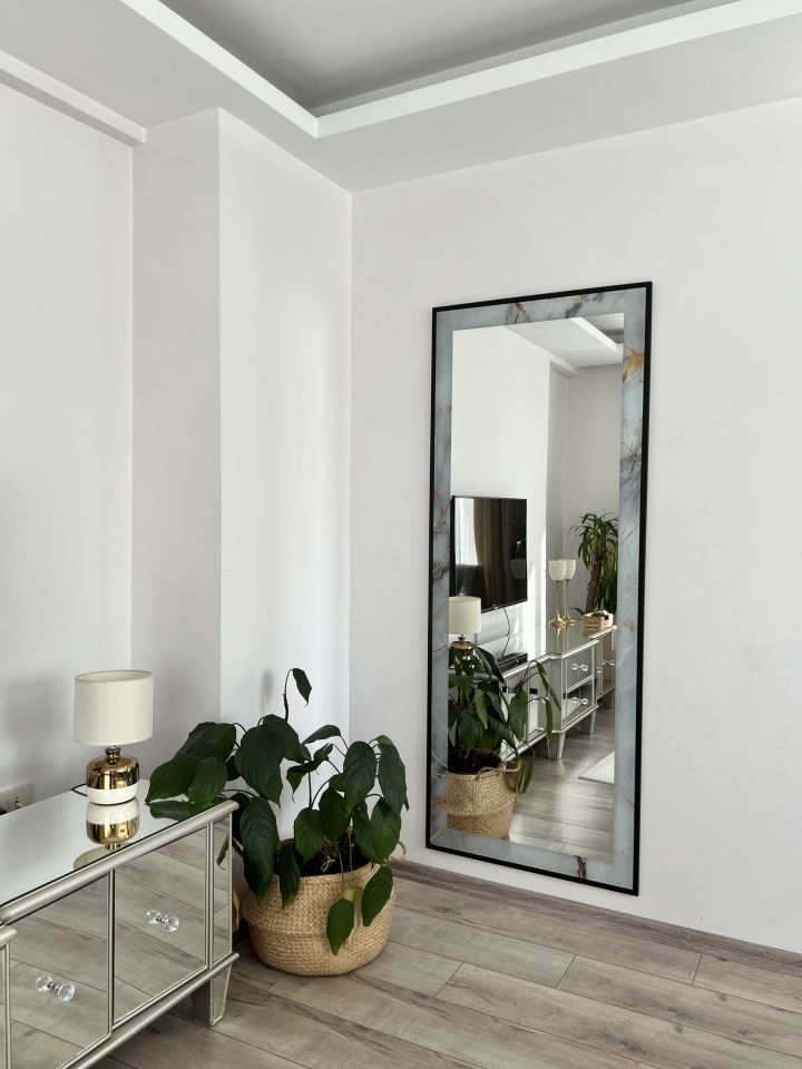 Mermer Desenli Dikdörtgen Model Metal Çerçeveli 180X70 CM Boy Aynası