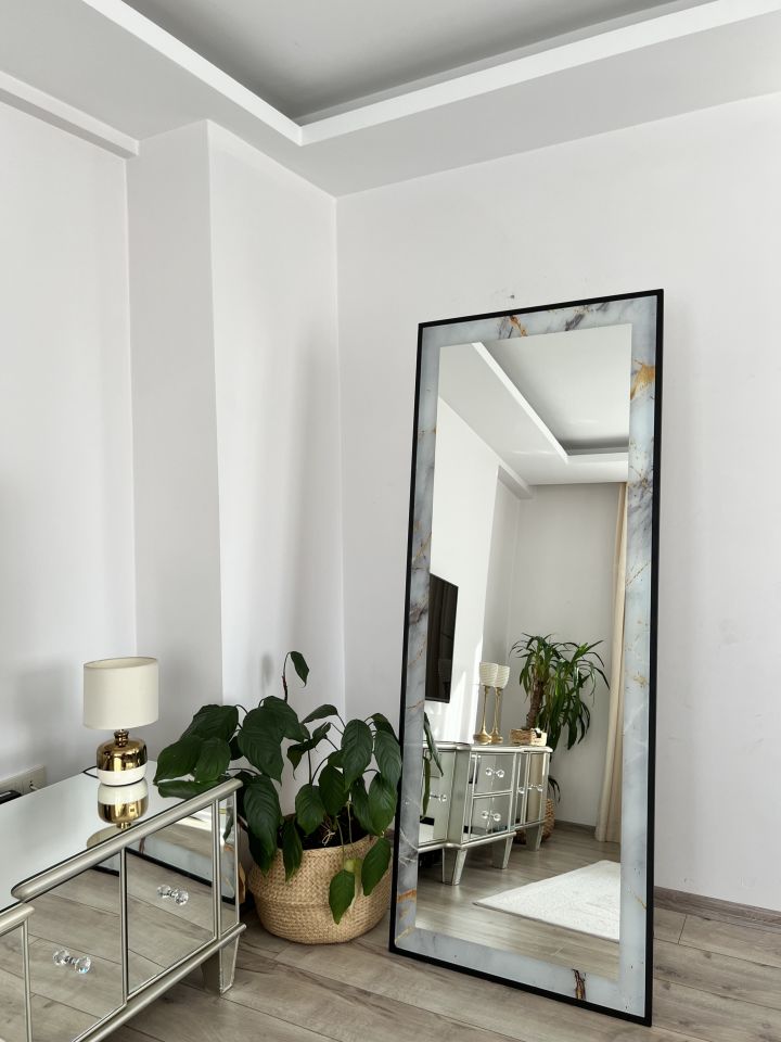 Mermer Desenli Dikdörtgen Model Metal Çerçeveli 180X70 CM Boy Aynası