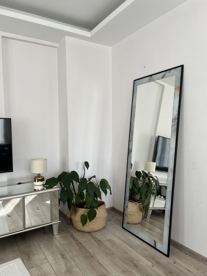 Mermer Desenli Dikdörtgen Model Metal Çerçeveli 180X70 CM Boy Aynası