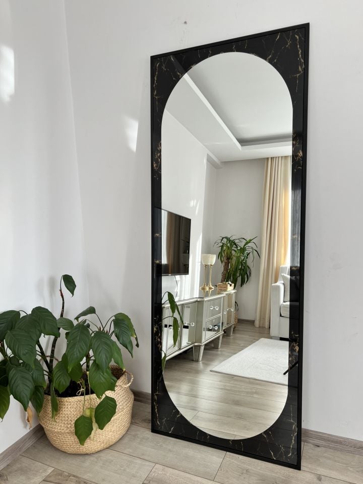 Siyah Mermer Desenli Metal Çerçeveli 180X70 CM Boy Aynası