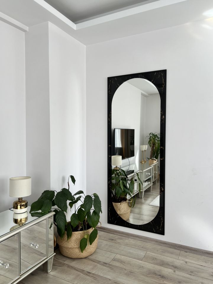 Siyah Mermer Desenli Metal Çerçeveli 180X70 CM Boy Aynası