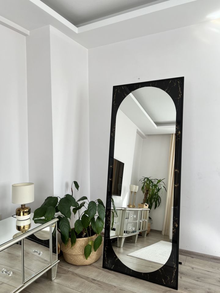 Siyah Mermer Desenli Metal Çerçeveli 180X70 CM Boy Aynası