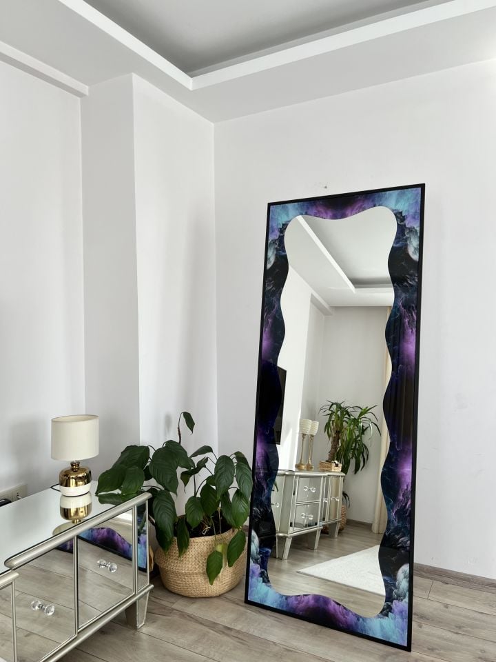 Dekoratif Desenli Metal Çerçeveli 180X70 CM Boy Aynası