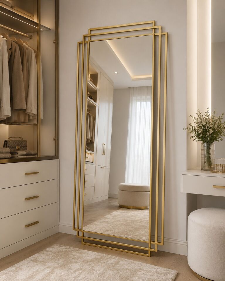 GOLD ÇERÇEVELİ DEKORATİF MODEL BOY AYNASI