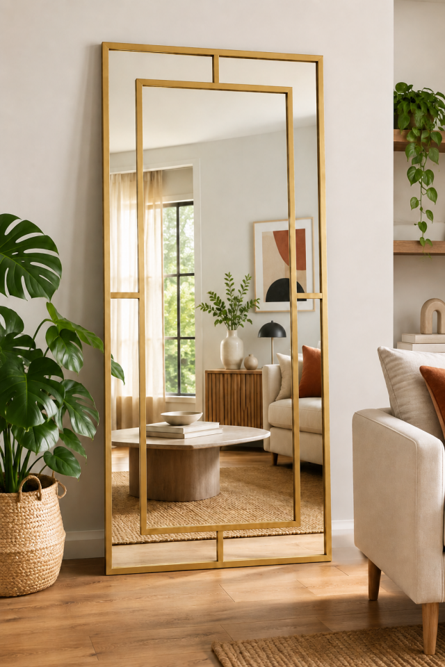 GOLD ÇERÇEVELİ DEKORATİF MODEL BOY AYNASI