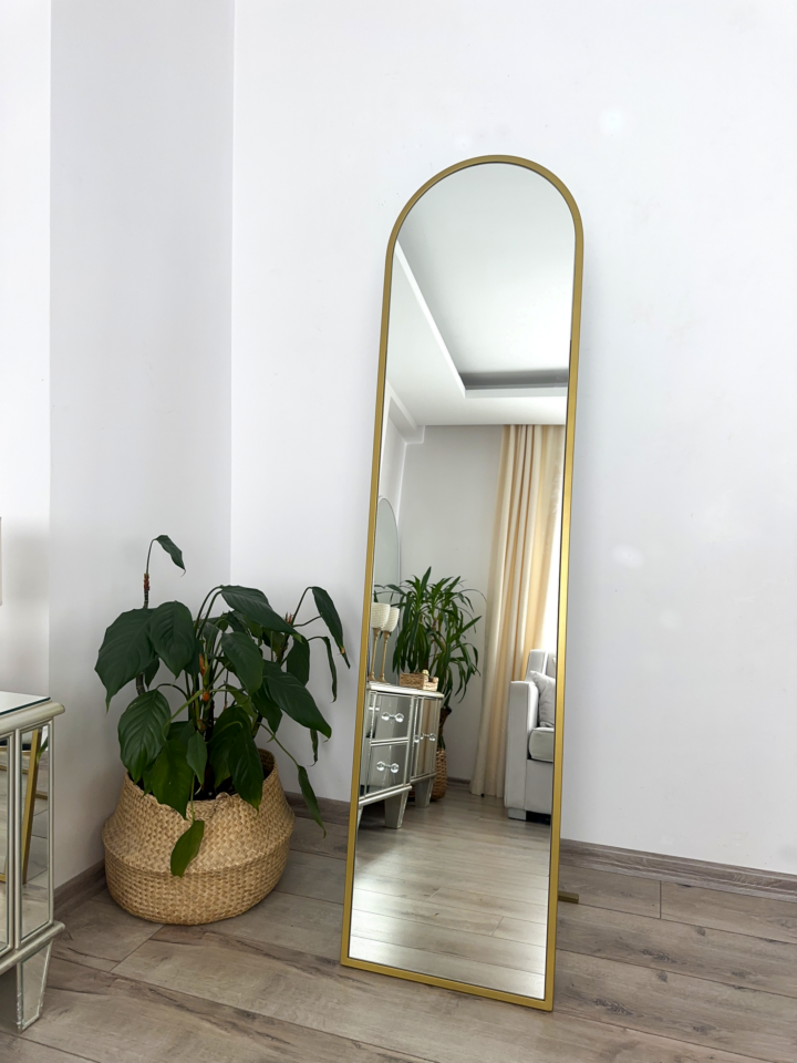 GOLD METAL ÇERÇEVELİ 160x40 CM OVAL AYAKLI BOY AYNASI