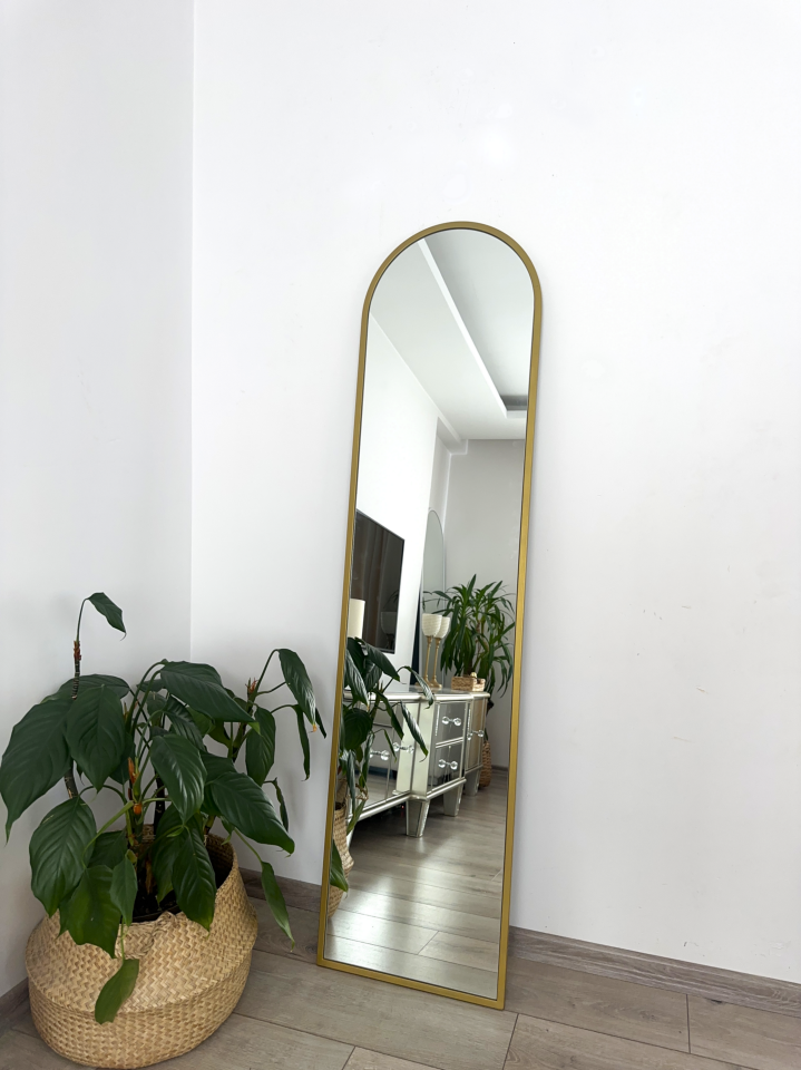 GOLD METAL ÇERÇEVELİ 160x40 CM OVAL AYAKLI BOY AYNASI