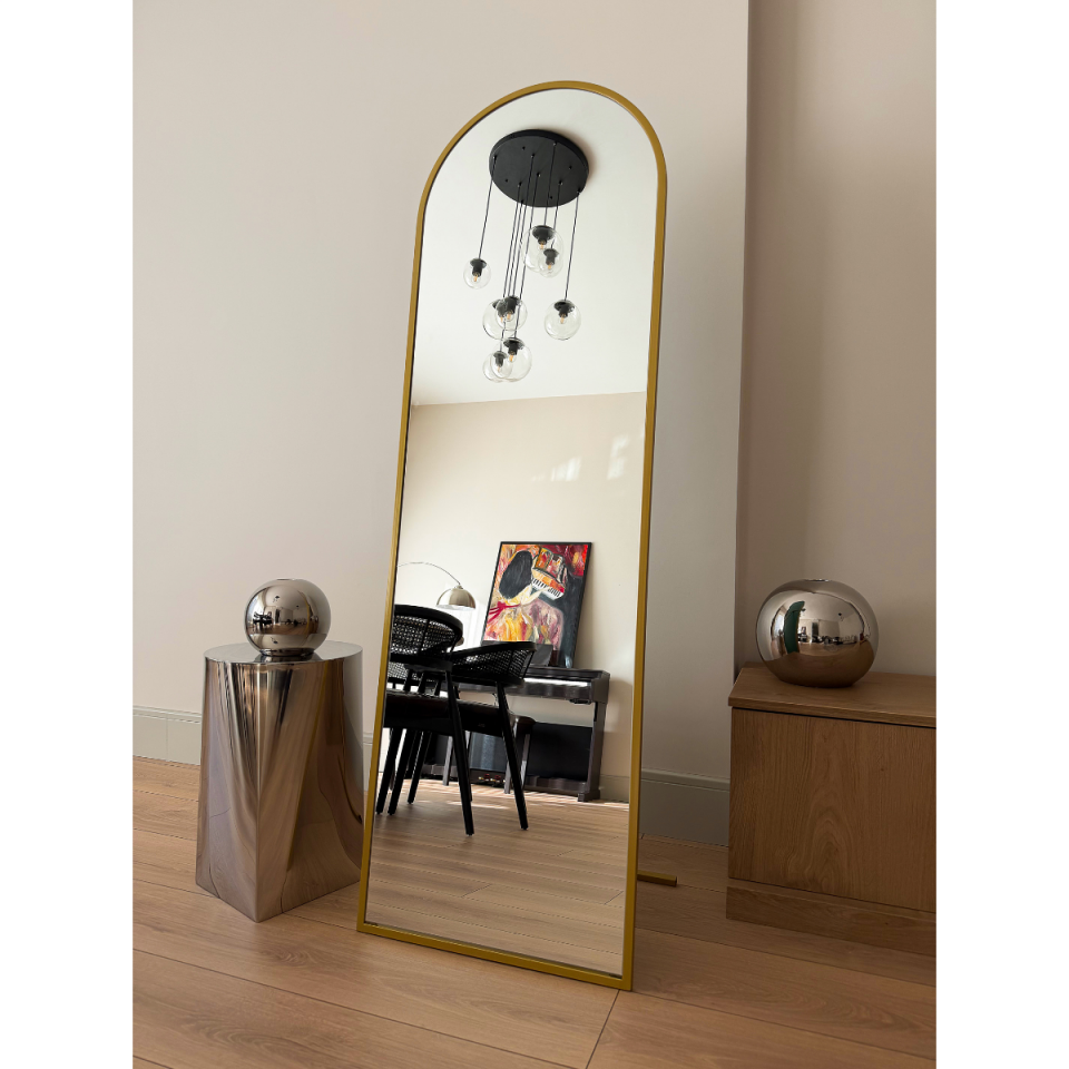 GOLD METAL ÇERÇEVELİ 160x40 CM OVAL AYAKLI BOY AYNASI