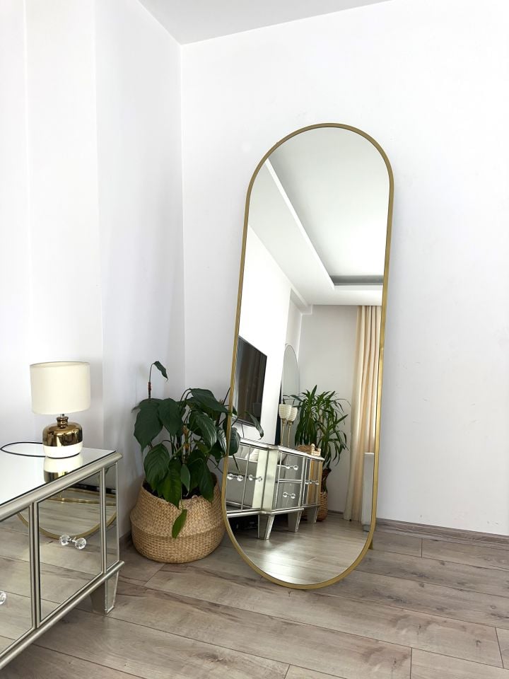 GOLD METAL ÇERÇEVELİ 180X60 CM ELİPS AYAKLI BOY AYNASI