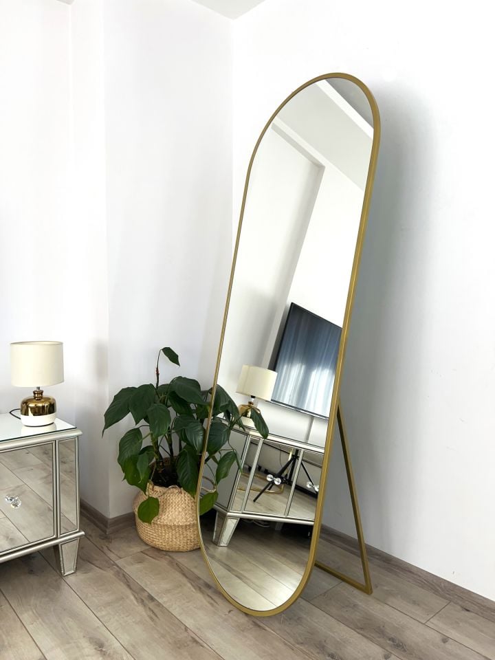 GOLD METAL ÇERÇEVELİ 180X60 CM ELİPS AYAKLI BOY AYNASI