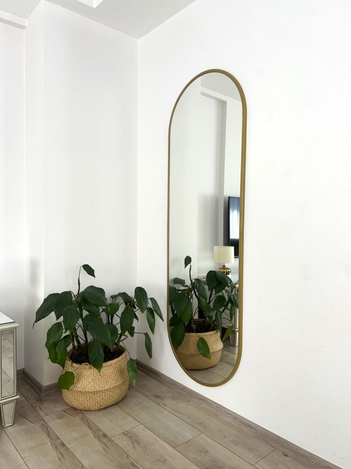 GOLD METAL ÇERÇEVELİ 180X60 CM ELİPS AYAKLI BOY AYNASI