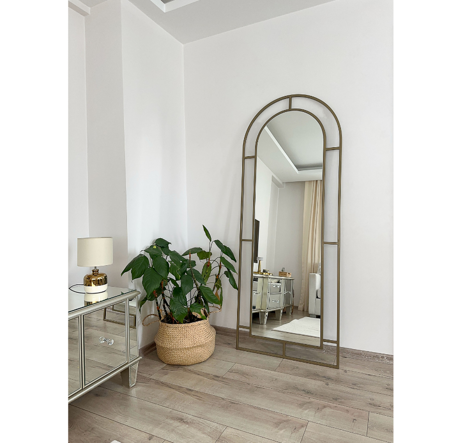 Eskitme Metal Çerçeveli 180x70 Cm Pencere Model Oval Ayaklı Boy Aynası