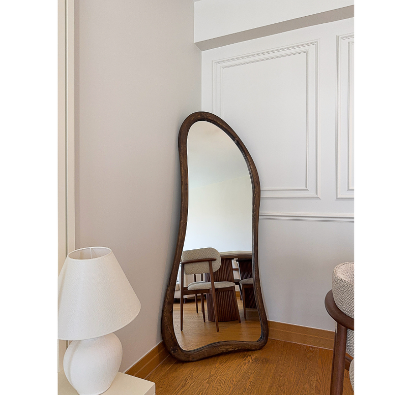 DOĞAL AHŞAP ÇERÇEVELİ 180X80 CM ( CEVİZ ) AYAKLI BOY AYNASI