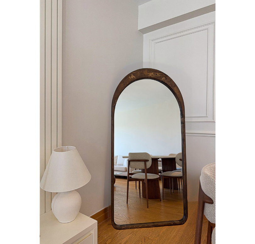 DOĞAL AHŞAP ÇERÇEVELİ 180X80 CM ( CEVİZ ) OVAL AYAKLI BOY AYNASI