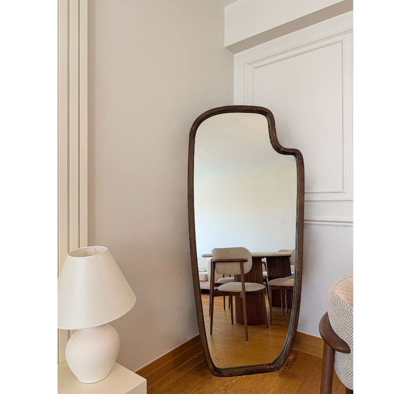 DOĞAL AHŞAP ÇERÇEVELİ 180X80 CM ( CEVİZ ) AYAKLI BOY AYNASI