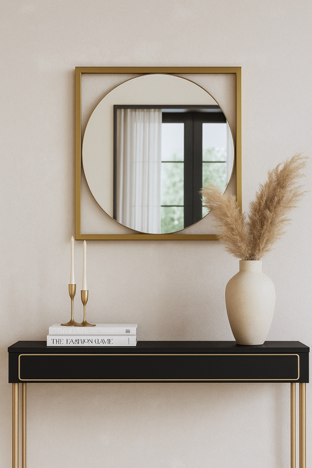 Gold Metal Çerçeveli 50 Cm Dekoratif Ayna