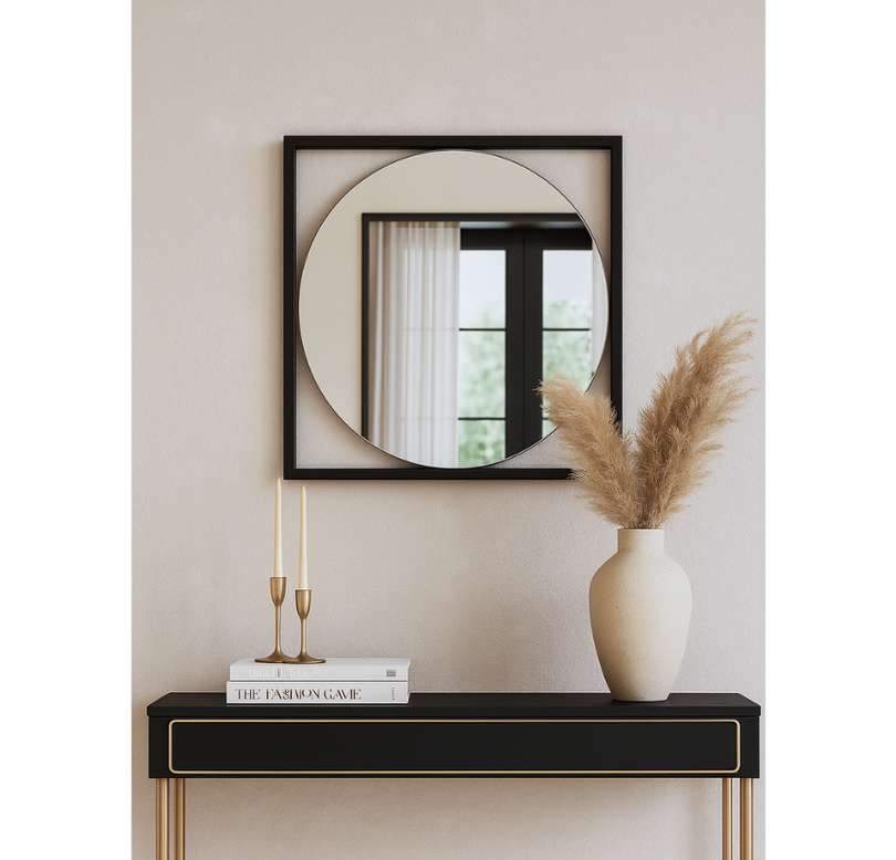 Siyah Metal Çerçeveli 70 Cm Dekoratif Ayna