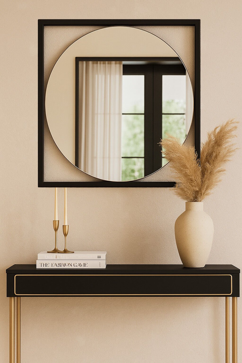 Siyah Metal Çerçeveli 70 Cm Dekoratif Ayna