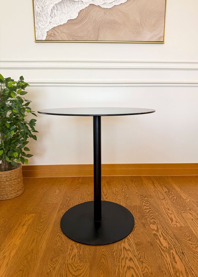 Siyah Mermer Desenli Modern 70 CM Yemek Masası 8 MM Temper Cam ( SADECE MASA )