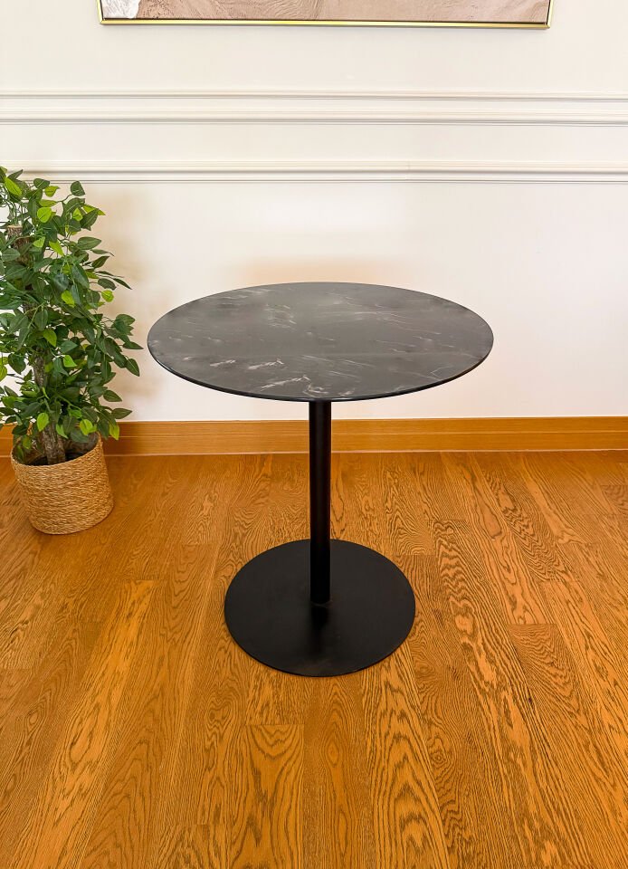 Siyah Mermer Desenli Modern 70 CM Yemek Masası 8 MM Temper Cam ( SADECE MASA )