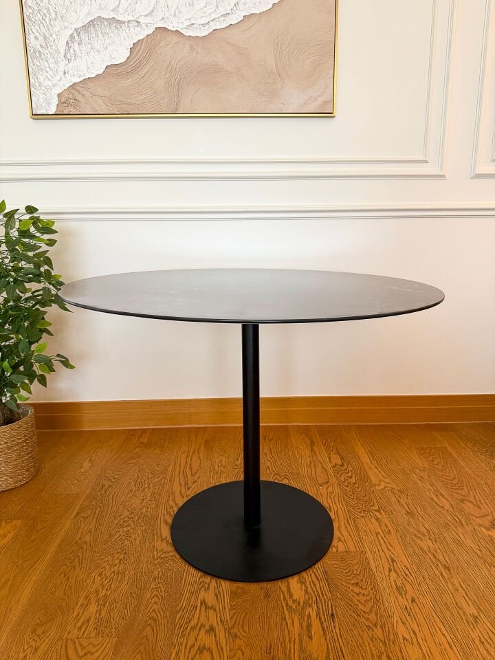 Siyah Mermer Desenli Modern 100 CM Yemek Masası 8 MM Temper Cam ( SADECE MASA )