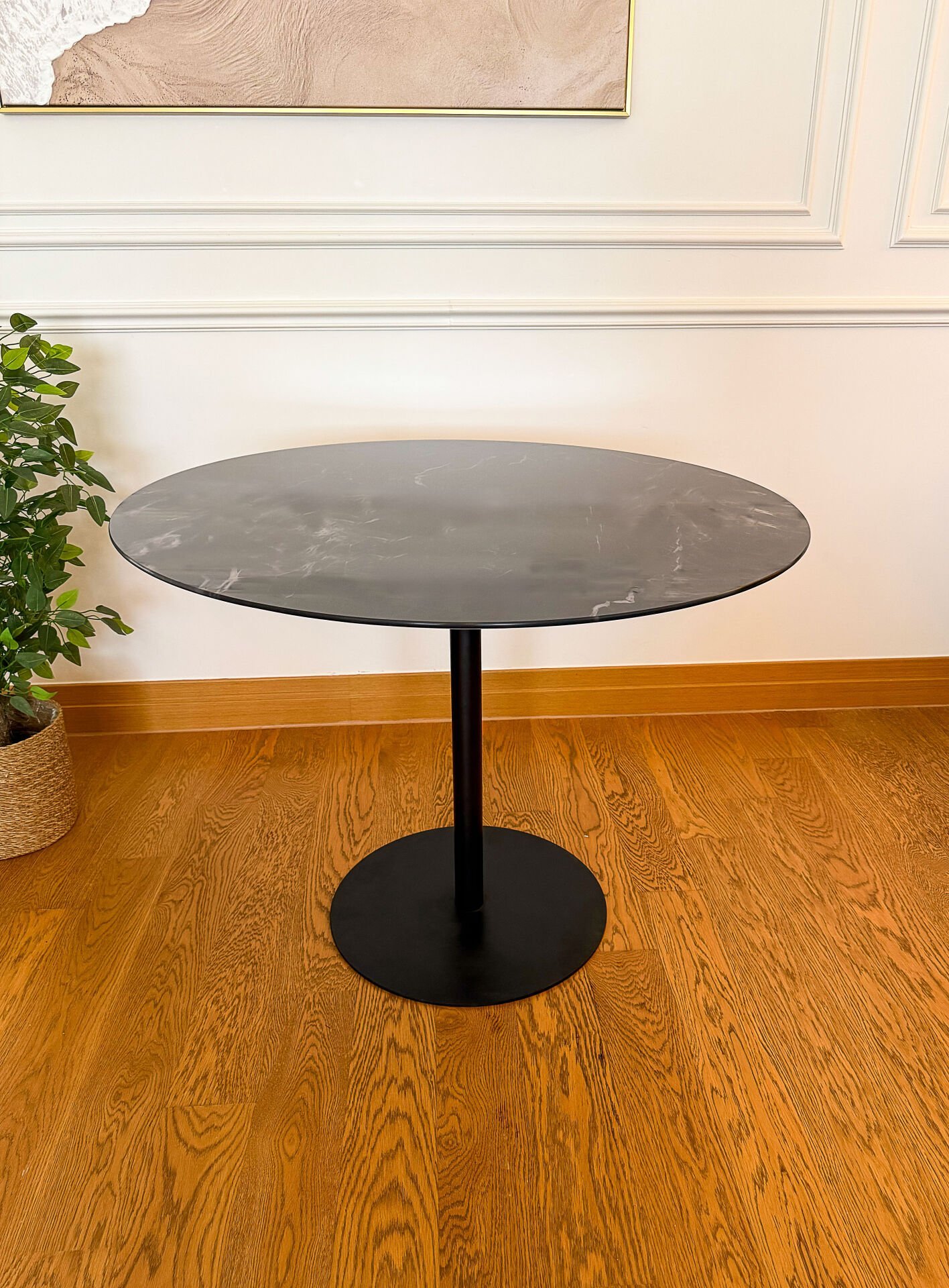 Siyah Mermer Desenli Modern 100 CM Yemek Masası 8 MM Temper Cam ( SADECE MASA )